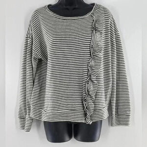 Ces Femme Women's Black And White Striped Ruffle Line Size Small Long Sleeve Top